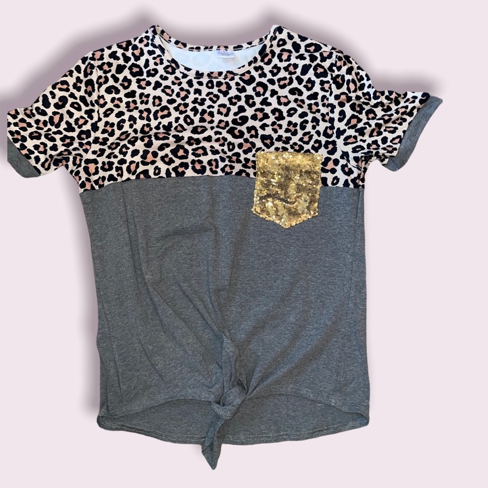 Leopard print tie front top